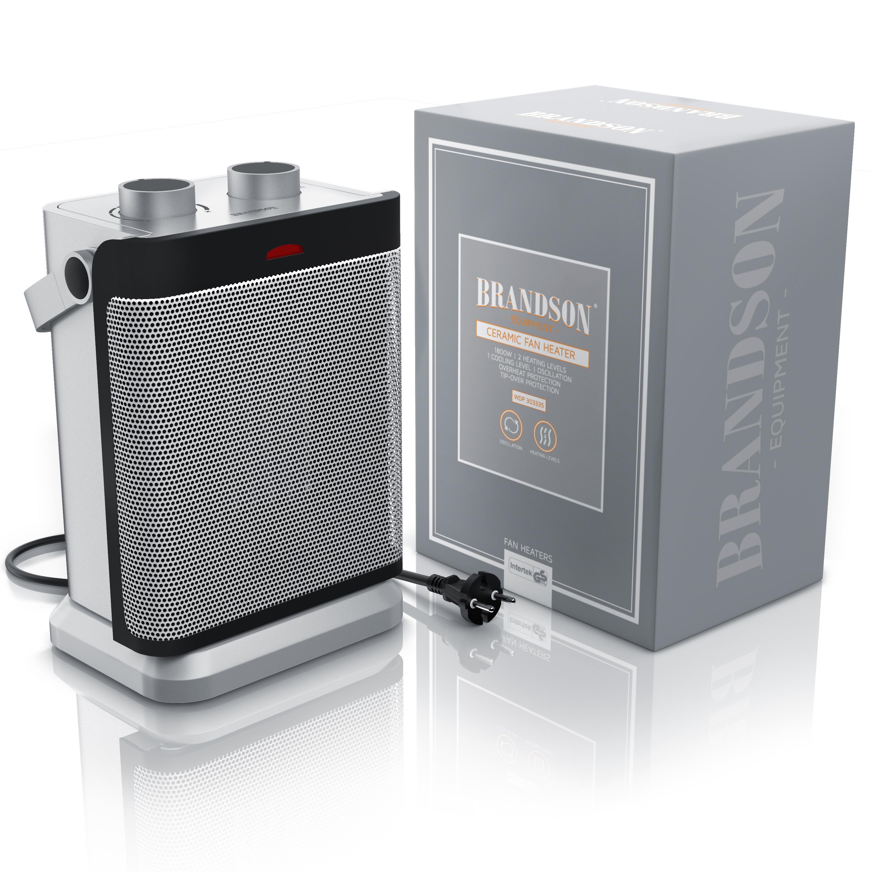 Brandson Heizlüfter, Keramikheizlüfter 1800W, 2 Leistungsstufen, Thermostat, Oszillation 80°, Überhitzungsschutz, Automatische Abschaltung