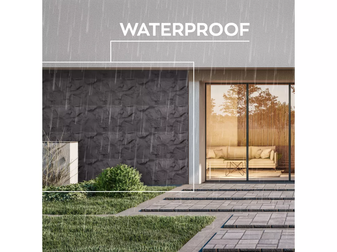Rushmore - Lot de 2 panneaux muraux décoratifs 3D 120x60x9 cm effet pierre en PU Anthracite Grey