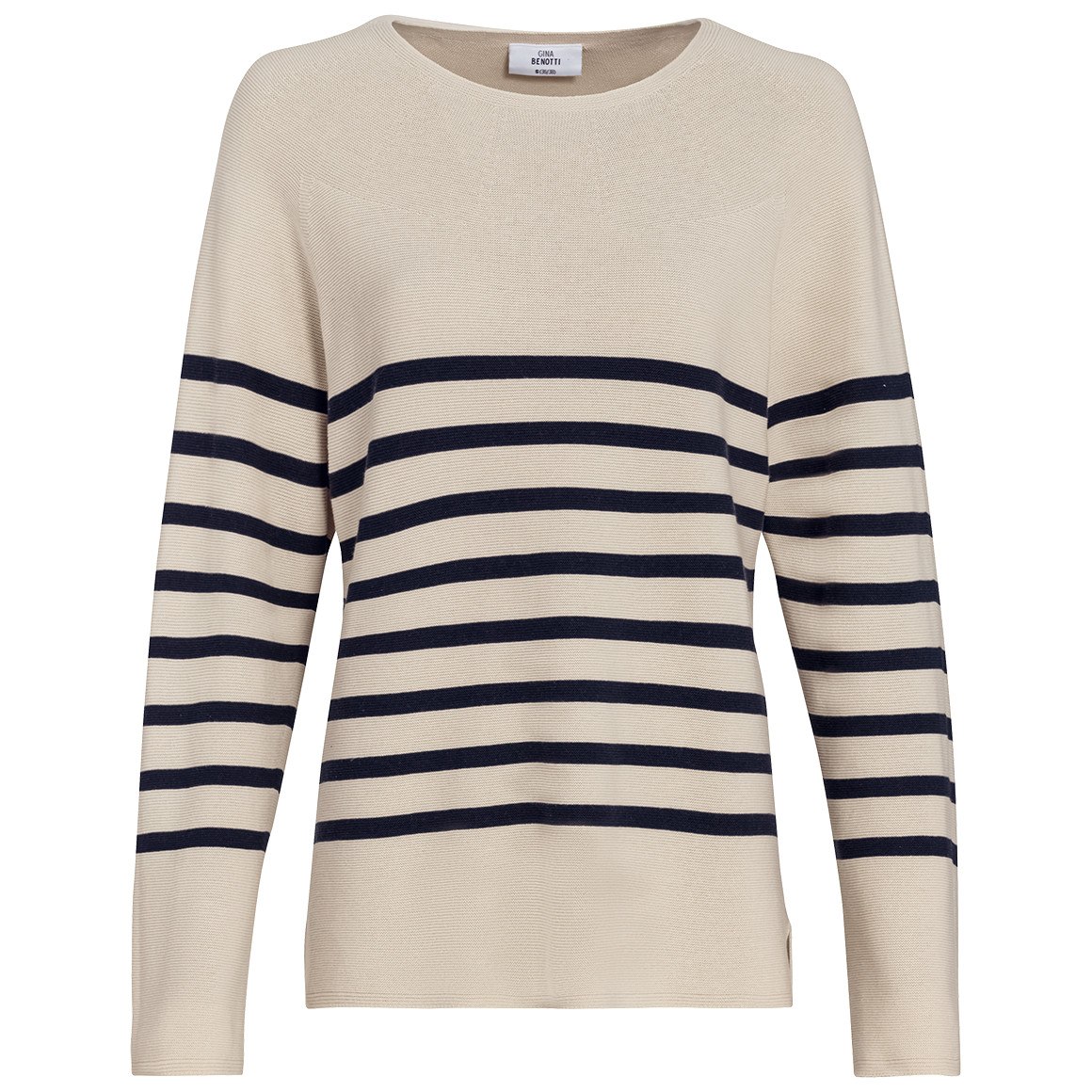 Gina Benotti Damen Feinstrickpullover mit Streifenmuster beige / schwarz