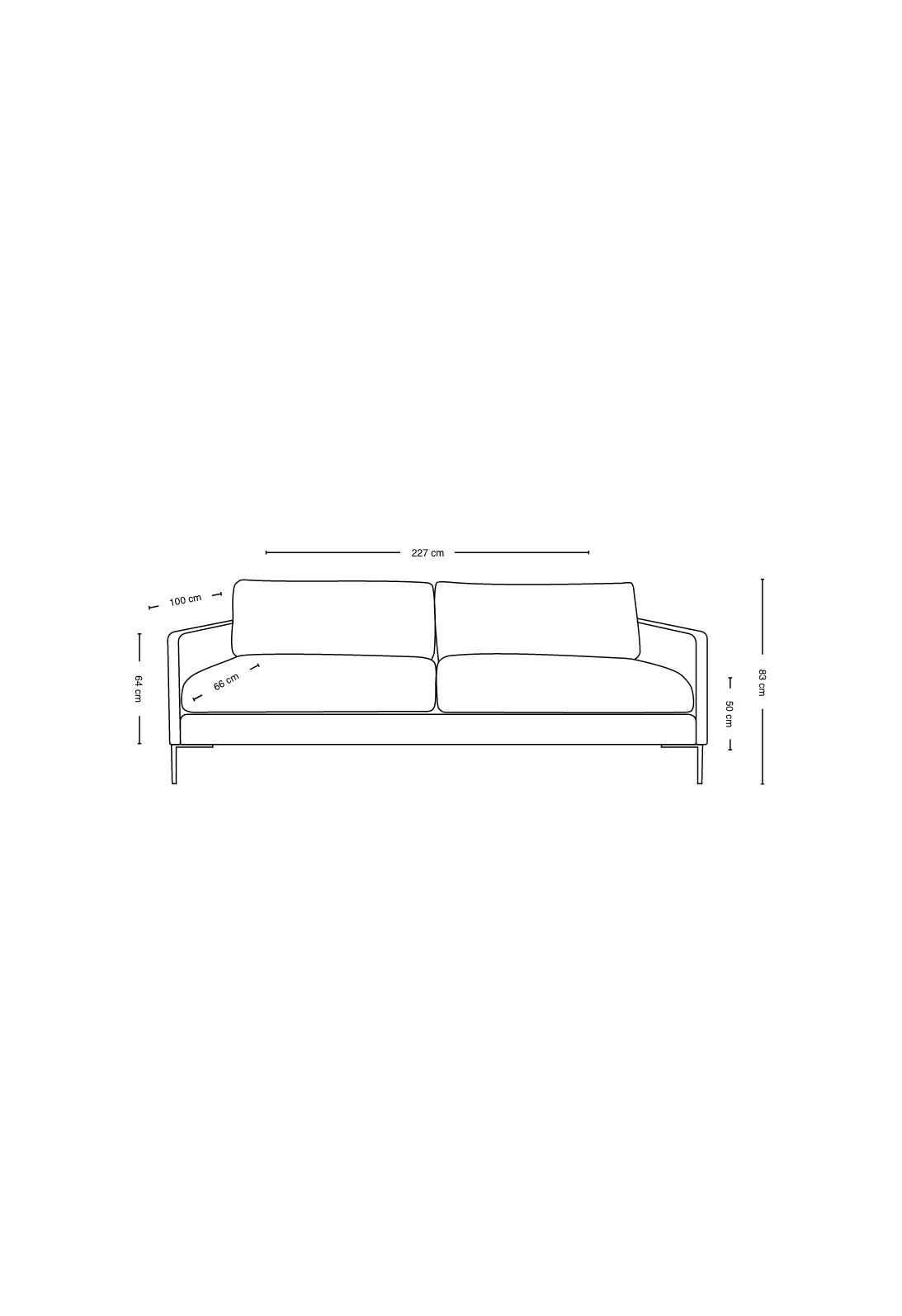 3 seter sofa hvit - 227x100x83 cm