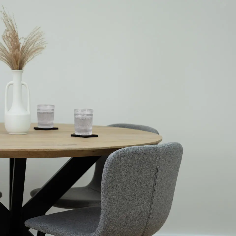 QUVIO Eettafel Sofia – Rond – Ø120 – Kruispoot – Naturel