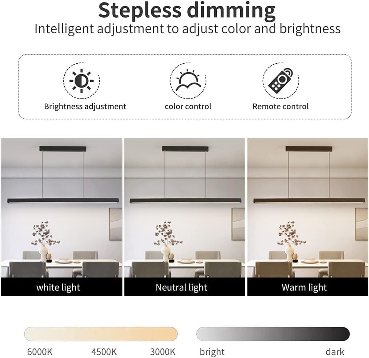 SENFAY 120cm LED Hängelampe esstisch Dimmbar, Pendelleuchte Schwarz mit Fernbedienung, 48W Moderne Linear design Hängeleuchte, Esstischlampe hängend Höhenverstellbar für Esszimmer Küche büro