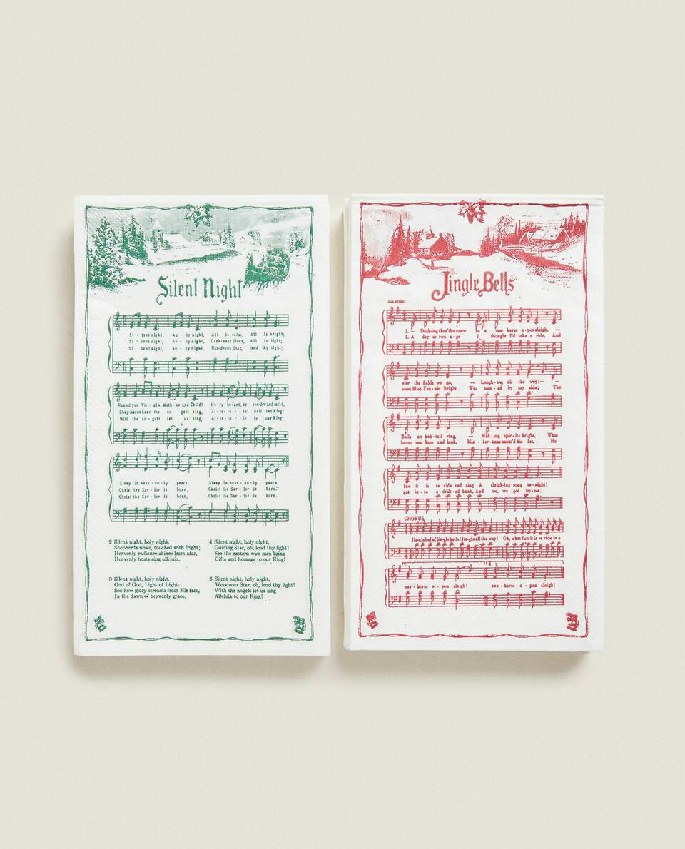 PACOTE DE GUARDANAPOS DE PAPEL COM MÚSICAS DE NATAL (PACOTE COM 30)
