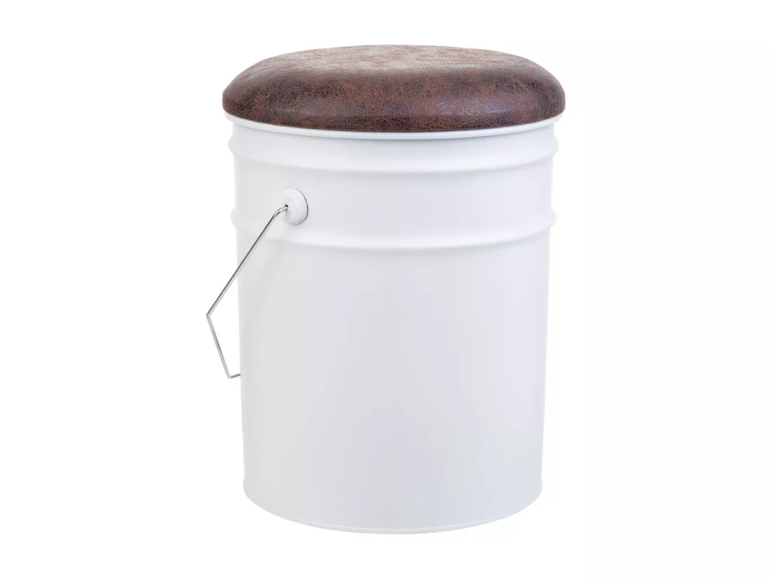 Seau en métal, couvercle rembourré et anse en métal imprimé blanc D31x35/40h cm