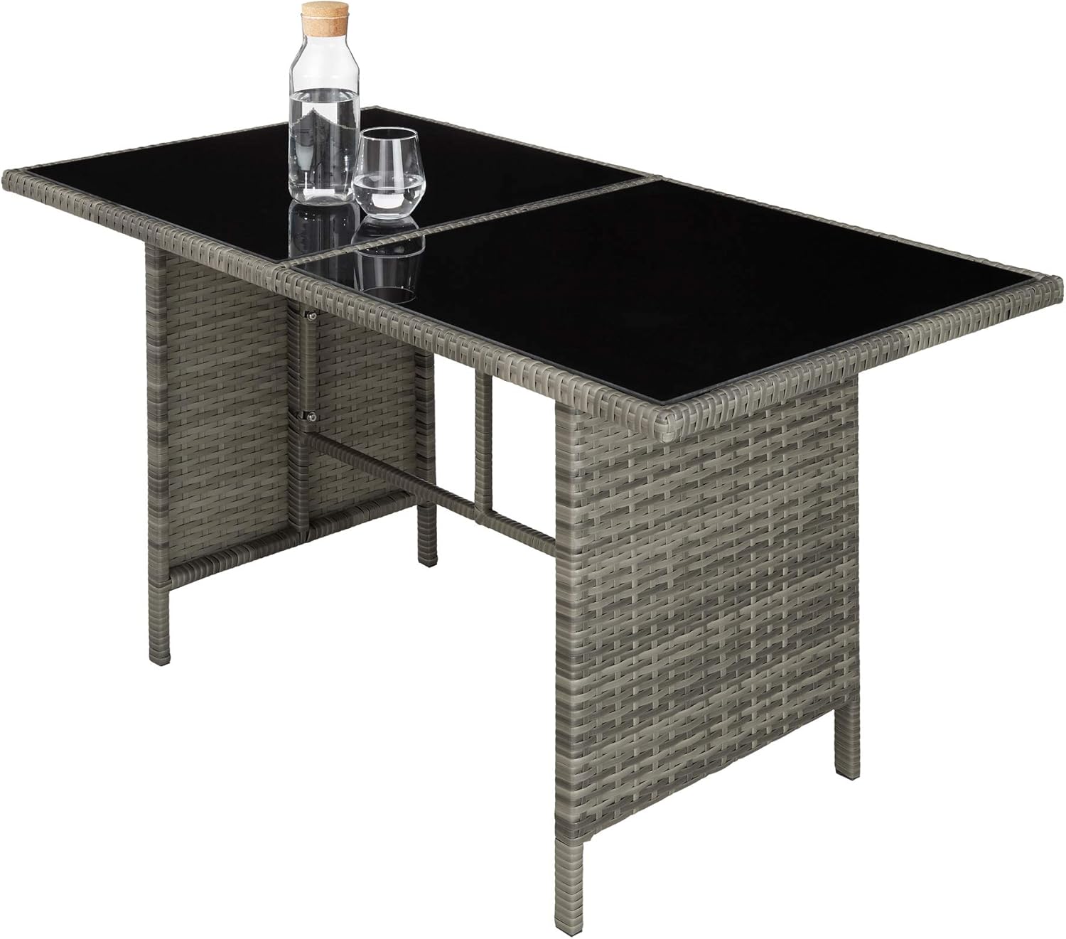tectake Polyrattan Lounge Set, Gartenmöbel Set mit Sofa, Hocker + Tisch, Balkon Möbel Outdoor, 5-teilige Sitzgruppe, inkl. Sitz- & Rückenkissen, ideal für Garten, Terrasse, Balkon - grau/beige