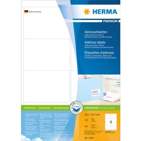 HERMA Adressetiketten Premium, weiß, 99,1 x 67,7, 800 Stück