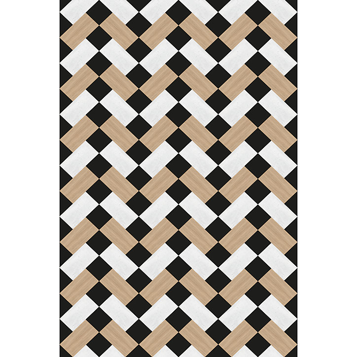 Tapis vinyle motif rectangles blancs, noirs et naturels L.148,5 x l.99 cm x ep. 2 mm