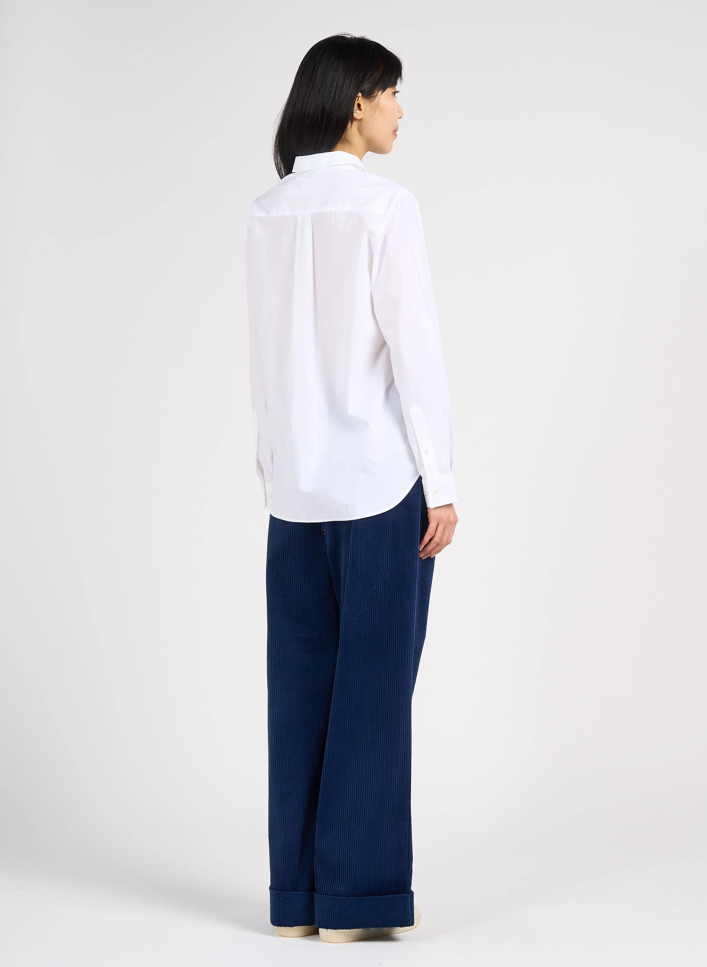 Chemise à col classique droite en coton | Blanc