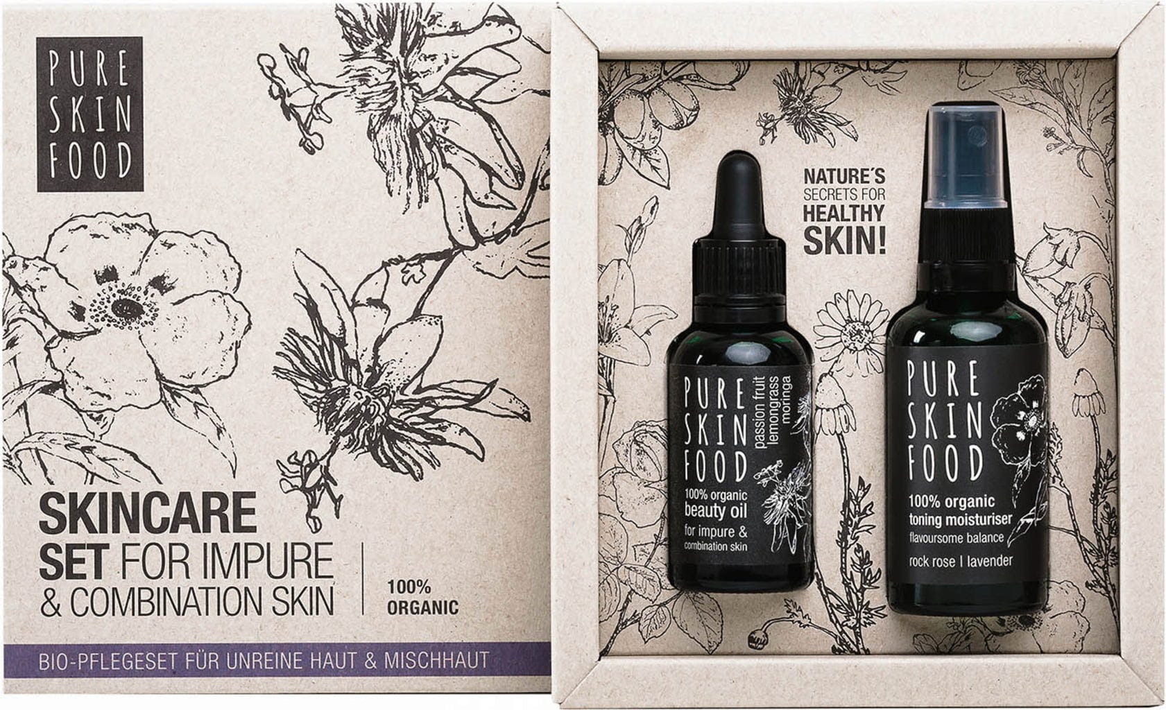PURE SKIN FOOD  Organic Skincare Set For Impure & Combination Skin