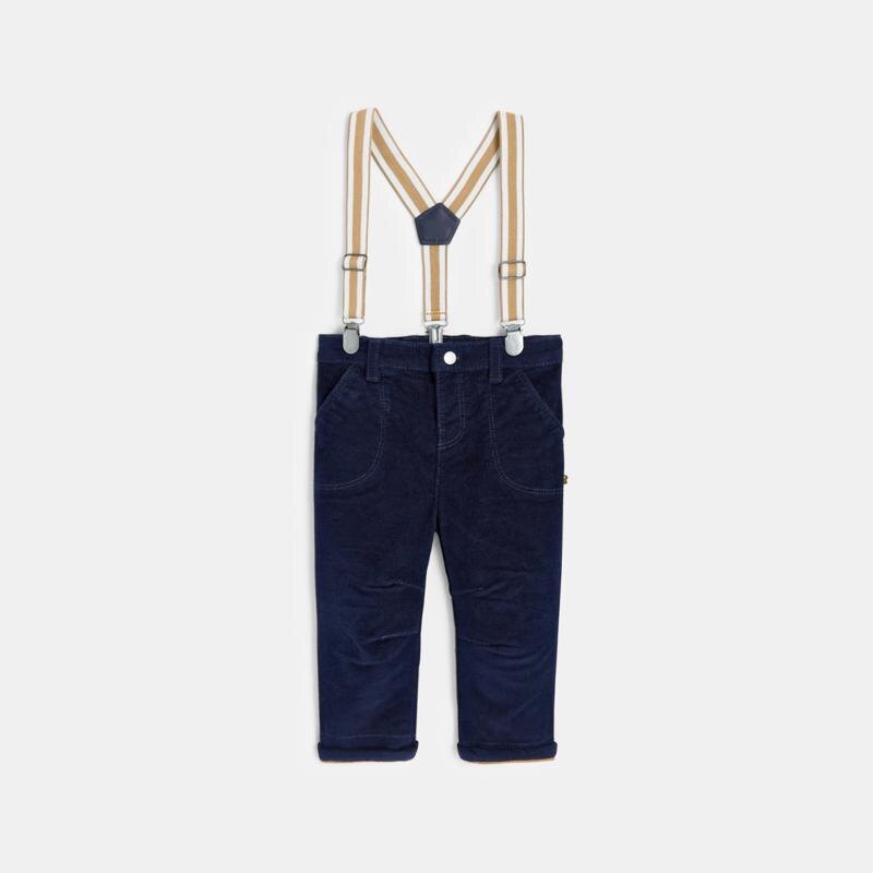 Pantalon velours côtelé à bretelles bleu bébé garçon Bleu