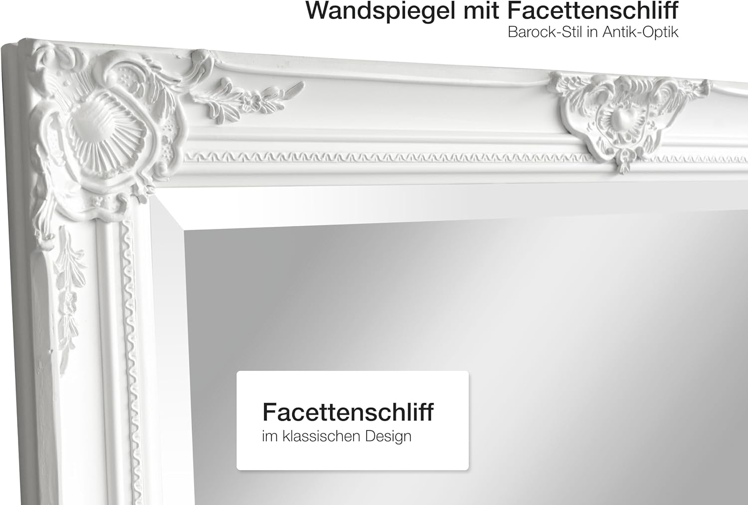 LC Home Wandspiegel Barock weiß ca. 180 x 80 cm Antik-Stil m. Facettenschliff XL Ganzkörperspiegel