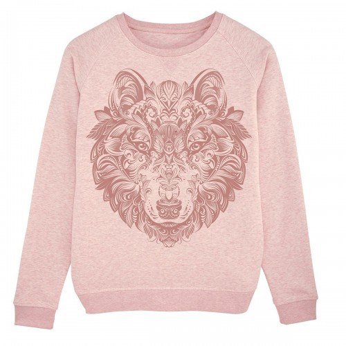 Moletom feminino com estampa de mandala de lobo rosa
