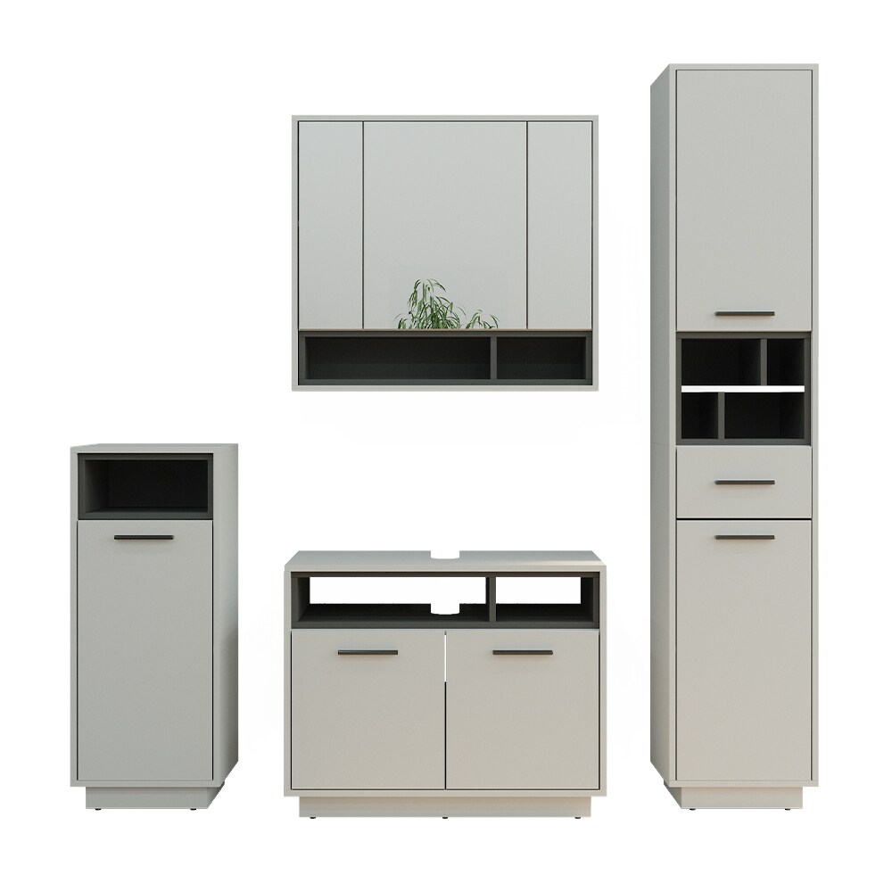 Vicco Badmöbel-Set Badezimmer-Möbel Bad-Schrank Beatrice Grau Anthrazit modern Badezimmerschrank Waschtischunterschrank Spiegelschrank Midischrank Hochschrank Schranktür Schrankfach