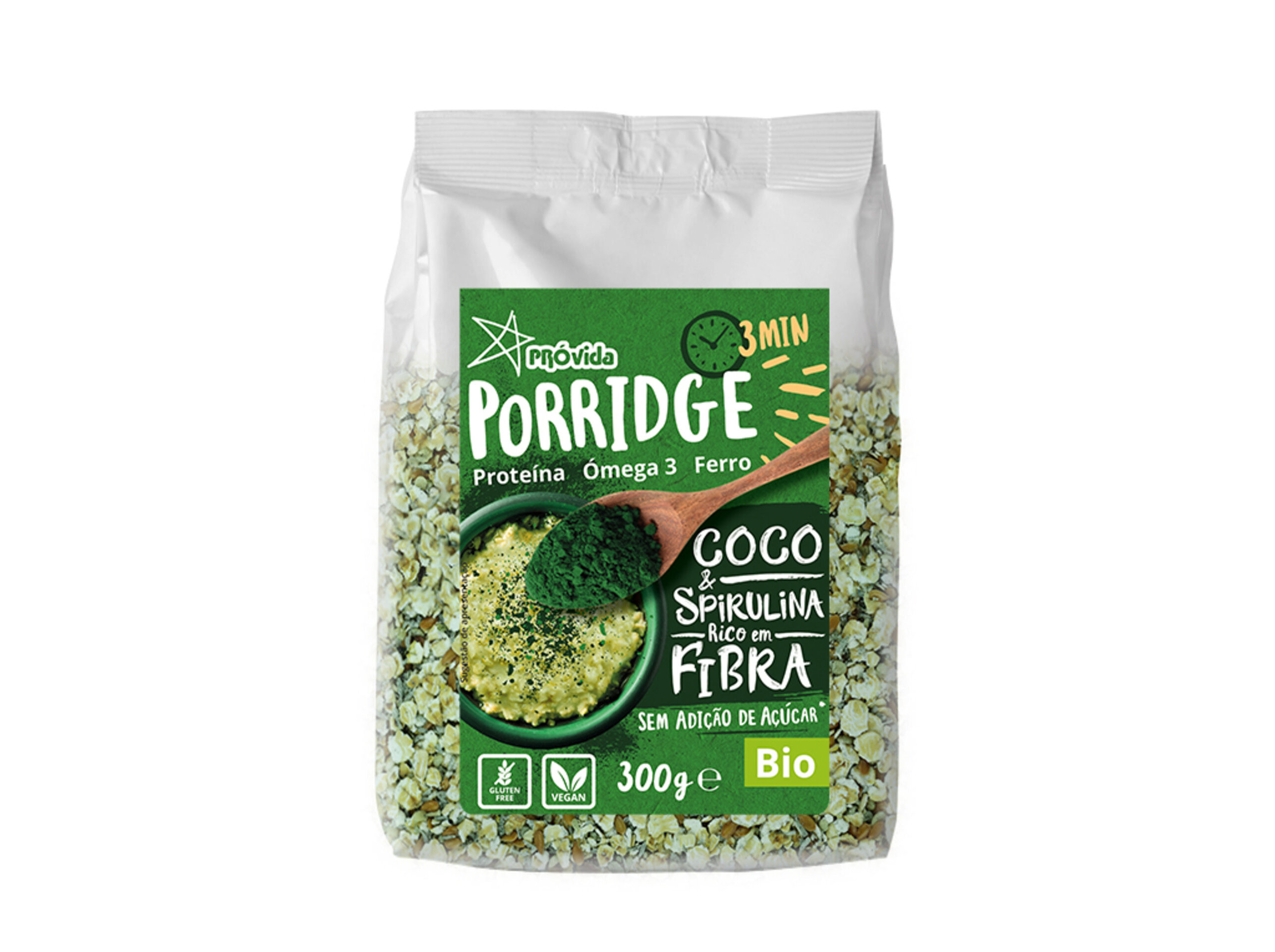 PAPAS DE AVEIA BIO PROVIDA COCO &SPIRULINA SEM GLÚTEN 300G