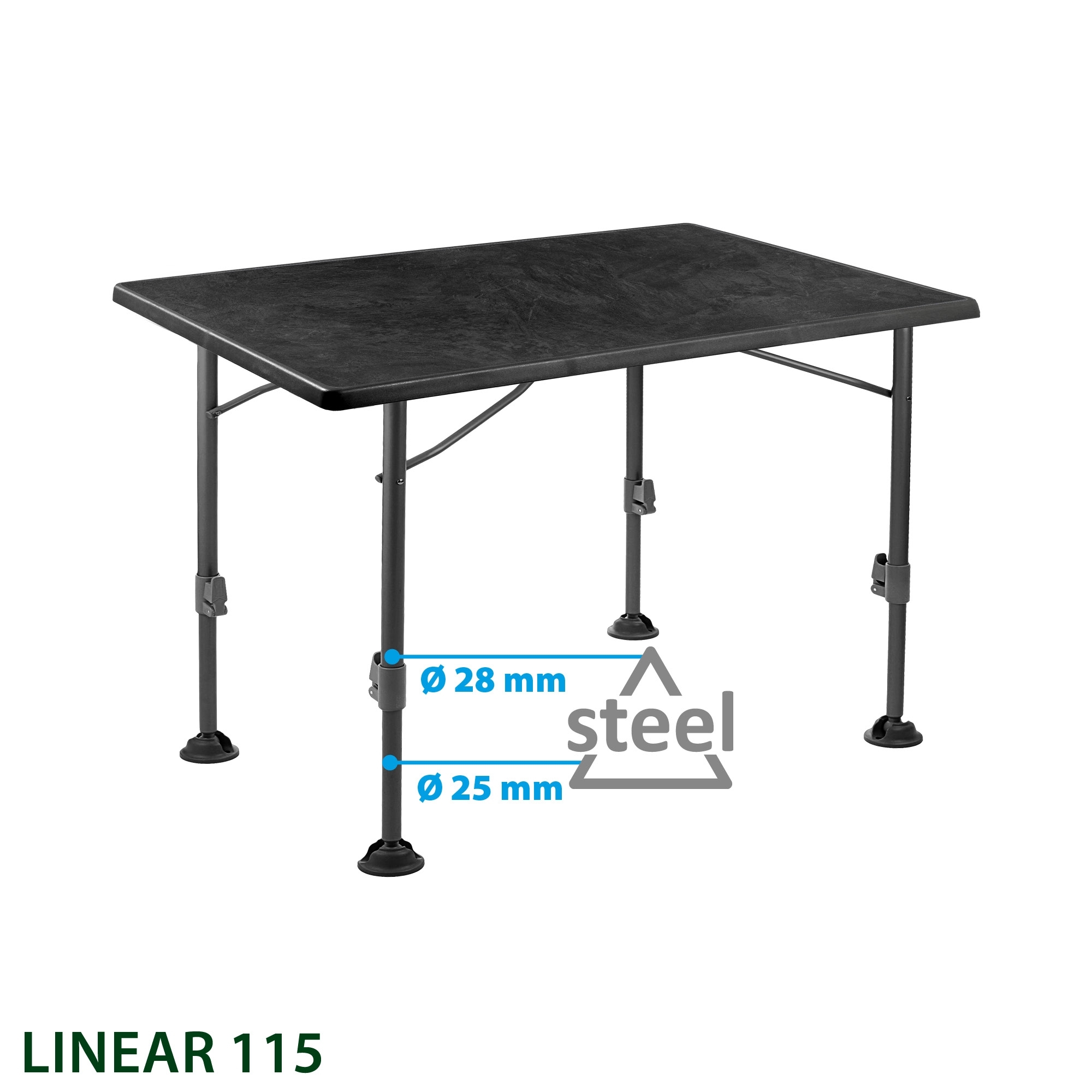 Brunner Linear Campingtisch schwarz 80 x 60 x H63/83 cm