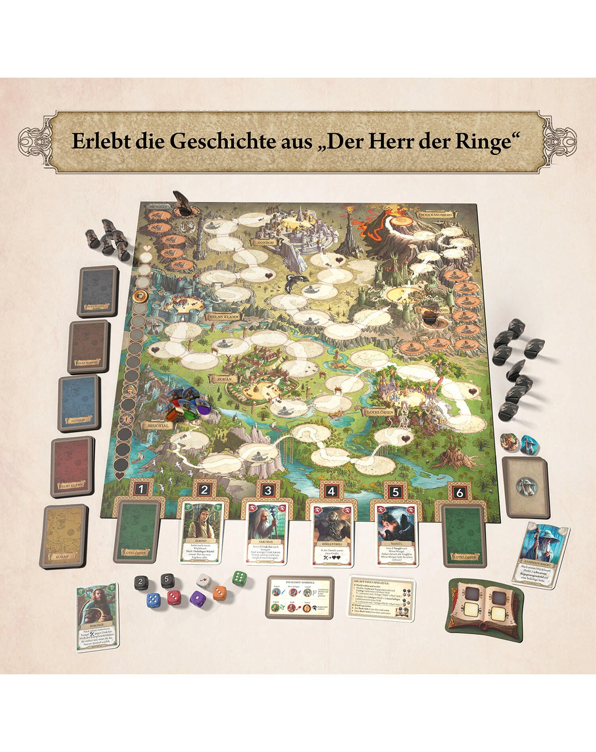 Gesellschaftsspiel DER HERR DER RINGE - GEMEINSAM ZUM SCHICKSALSBERG in bunt