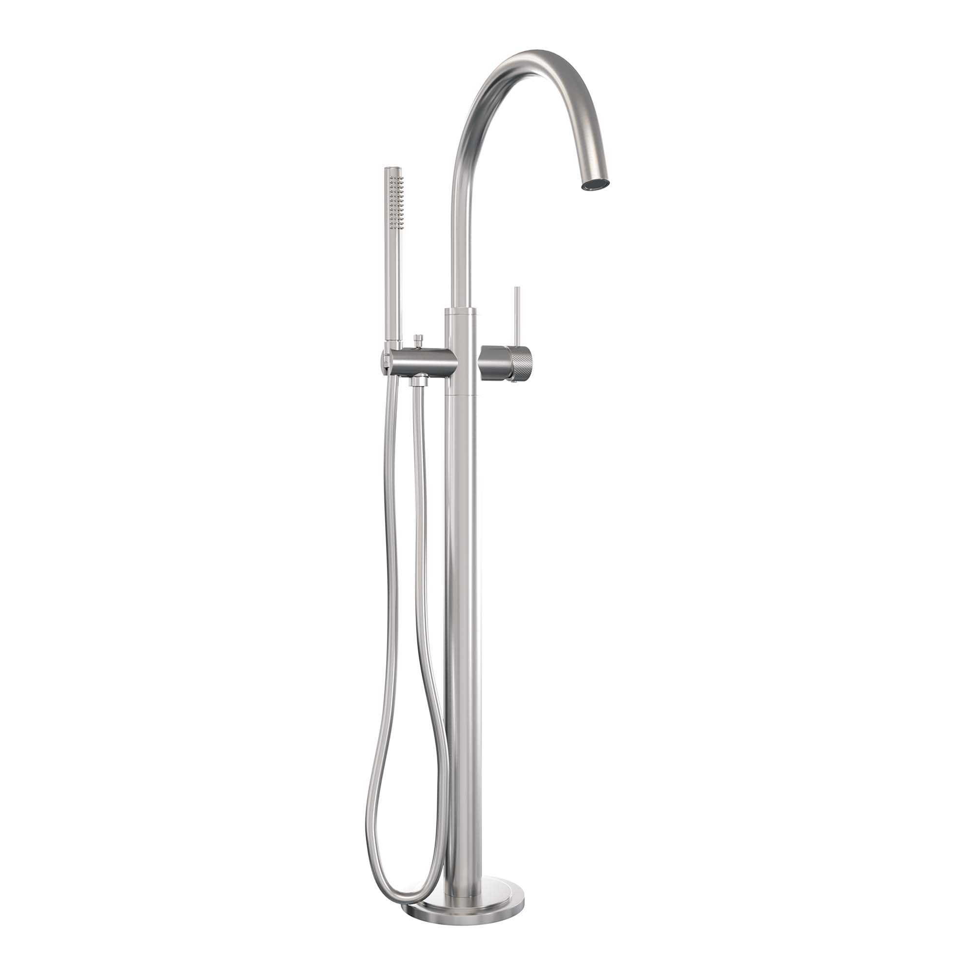 Brauer Brushed Carving vrijstaande badmengkraan met staafhanddouche RVS geborsteld PVD