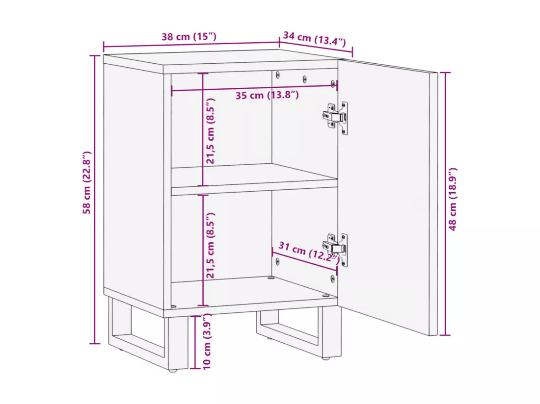 Armoire de salle de bain marron 38x34x58cm bois massif manguier