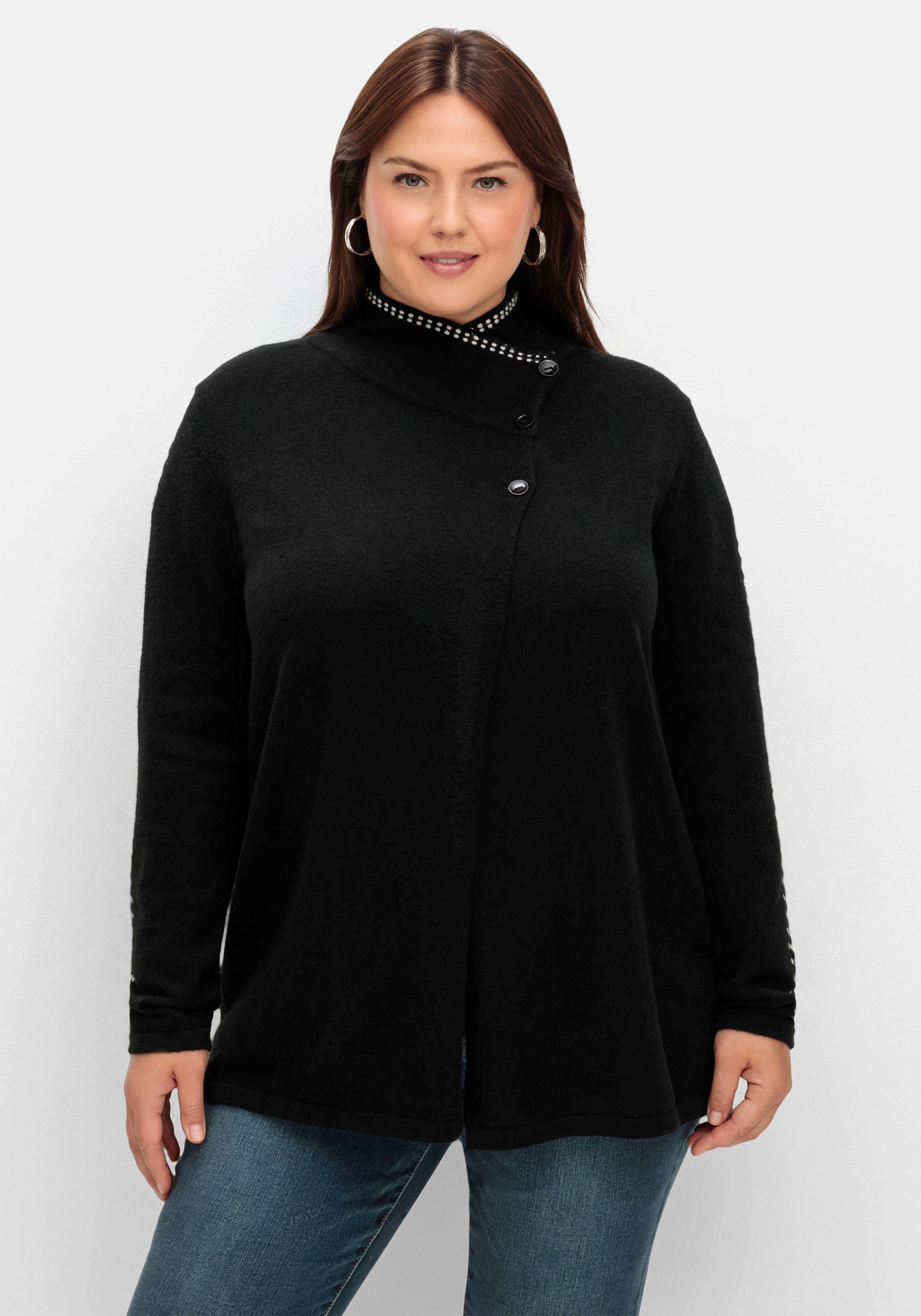 Strickjacke mit Zierstichen und Stehkragen
