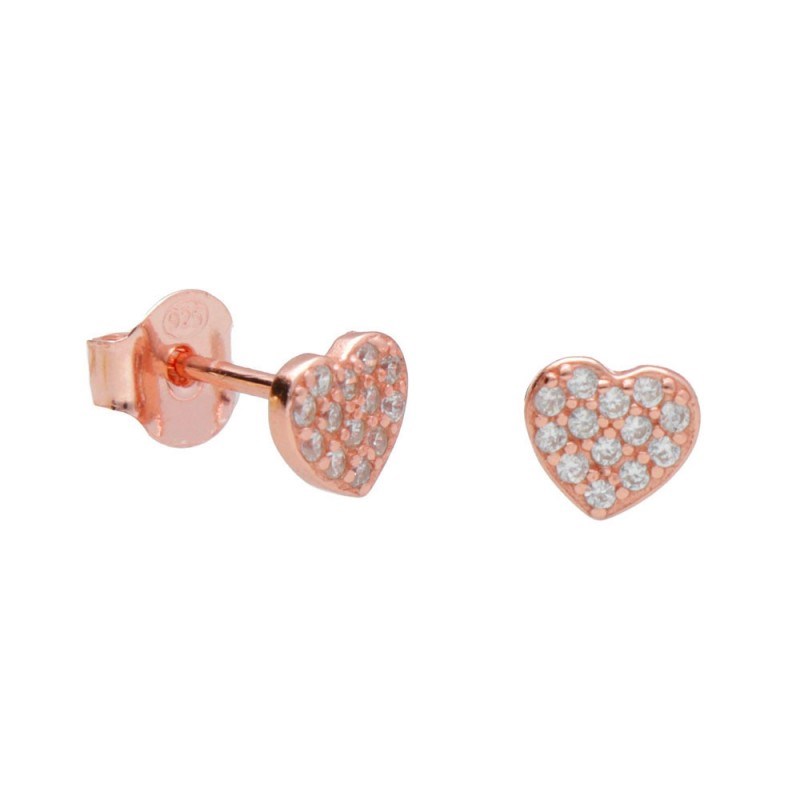 Boucles d'Oreilles Argent 925/000 Rose Gold - Coeur Pavé de Zirconiums