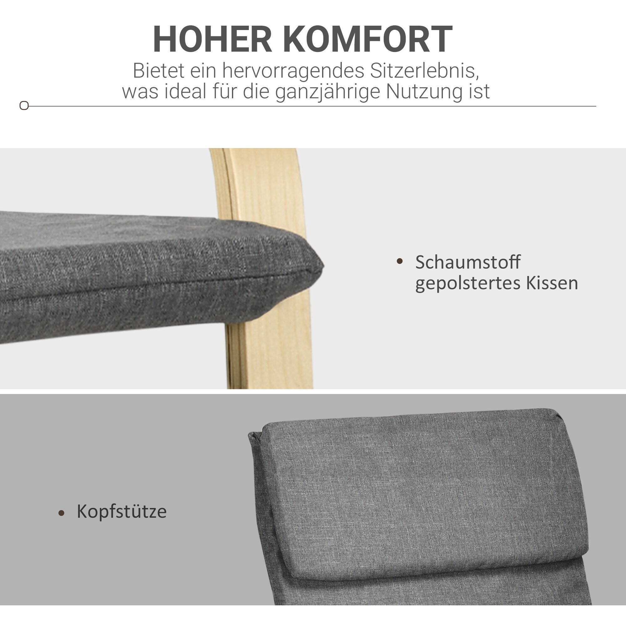 HOMCOM Armlehnensessel mit Kopfpolster und Armlehnen grau 66,5B x 80T x 99H cm