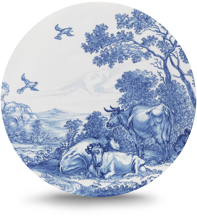 Rond schilderij aluminium Delfts blauwe borden 06