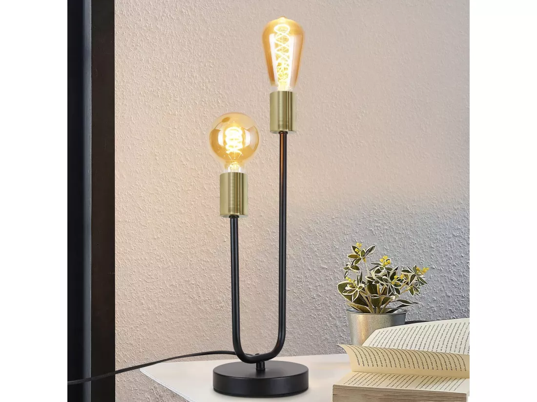 NETTLIFE Lampe de Table Lampe de Chevet Vintage Noir Salon Noir Or E27 Veilleuse Industrielle en Métal avec Câble