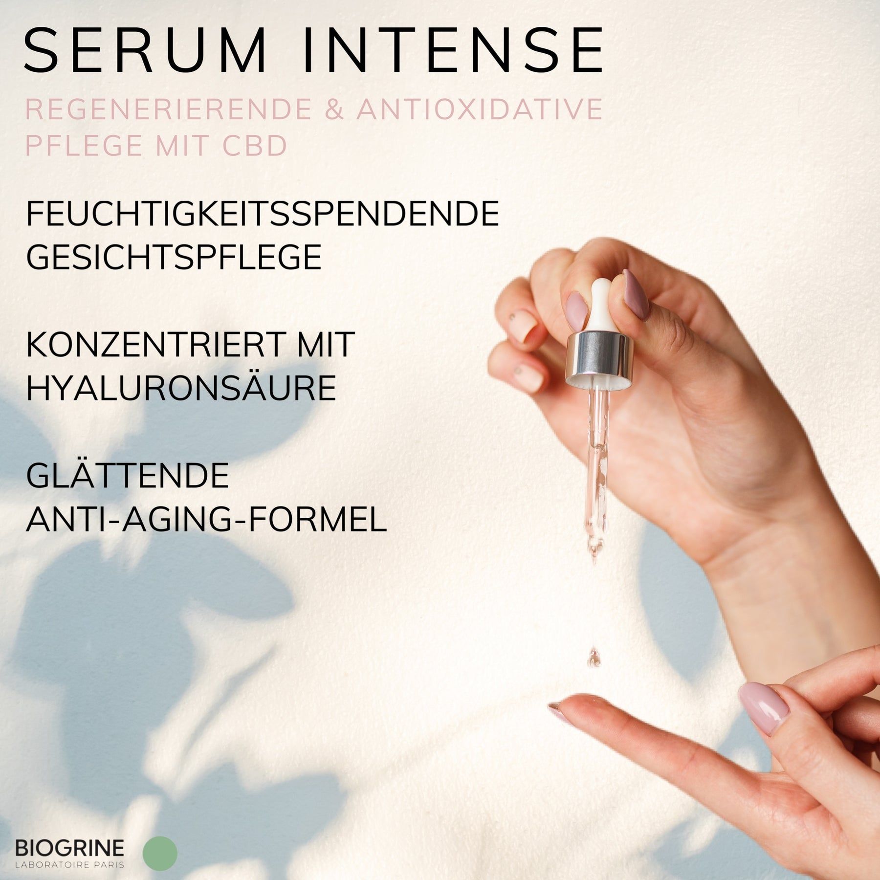 BIOGRINE „SERUM INTENSE“ SERUM MIT CBD HYALURONSÄURE-REGENERIERENDES & ANTIOXIDATIVES GRÜNER TEE