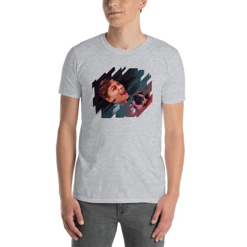 Camiseta eletrônica masculina Mascochula personalizada com a foto do seu animal de estimação, cor cinza.