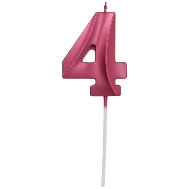 Zahlenkerze - 4 - Glamour Vibes - pink metallic - ca. 7 cm