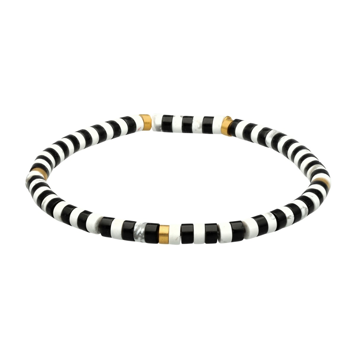 Bracelet Perles Heishi 4mm Agate Noire Turquoise Blanche-Large-20cm