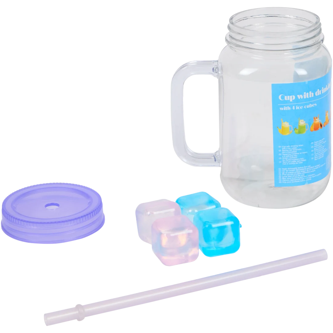 Drinkbeker met rietje en ijsblokjes 550 ml | diverse kleuren