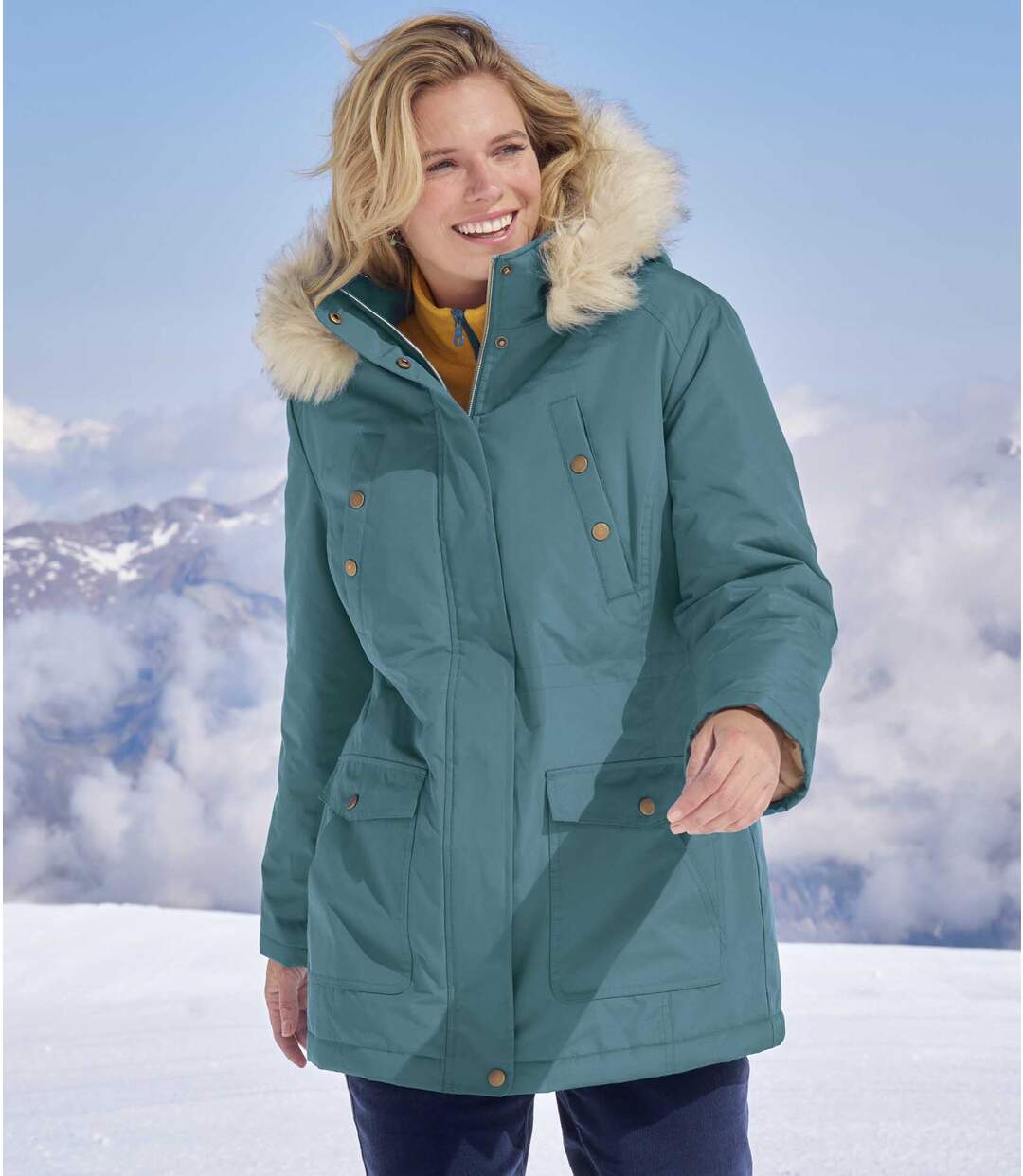 Parka Fourrée à Capuche Fausse Fourrure