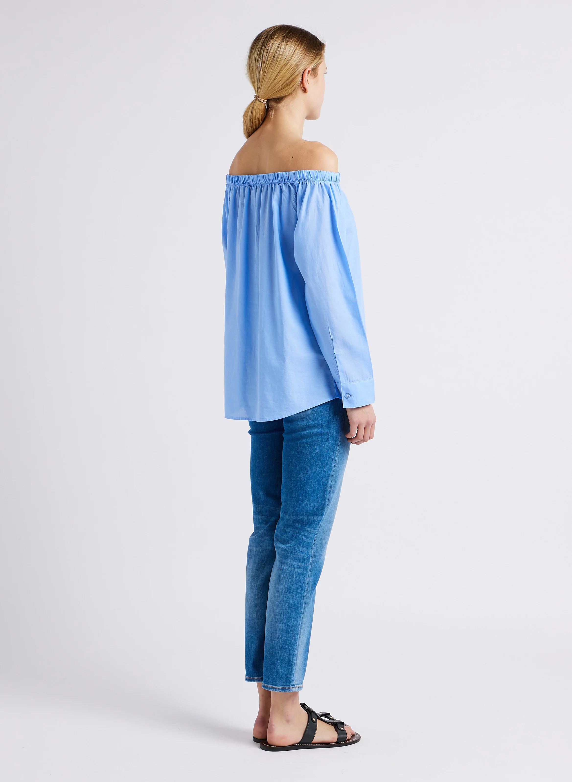 PULPHC16 - Jean high slim-fit 7/8ème asymétrique taille haute| Bleu