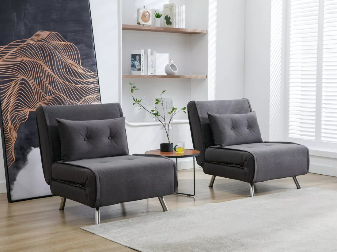 Fauteuil convertible en tissu anthracite URIBIA
