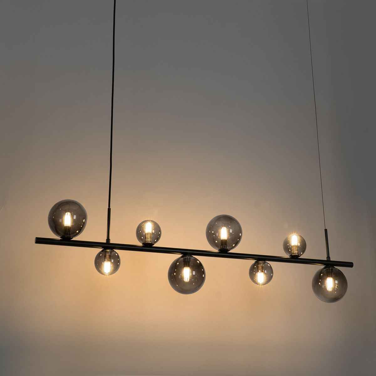 Hanglamp zwart met smoke glas langwerpig 8-lichts - Monaco