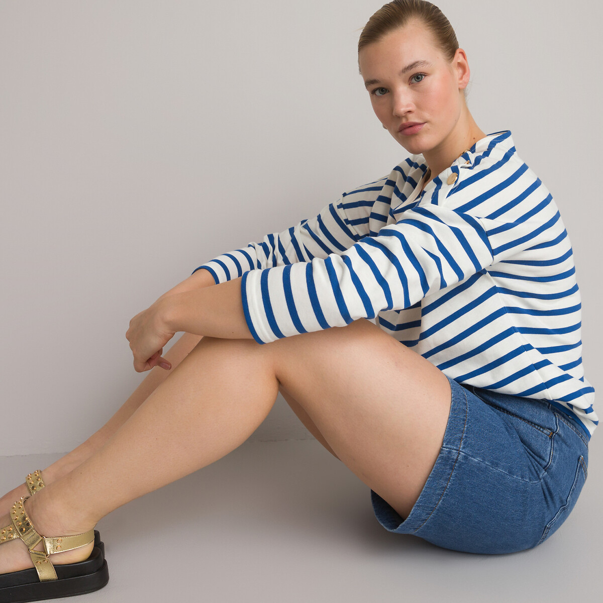 COLEÇÕES LA REDOUTE<br>Camisa azul marinho com volume solto, Signature AIMIE
