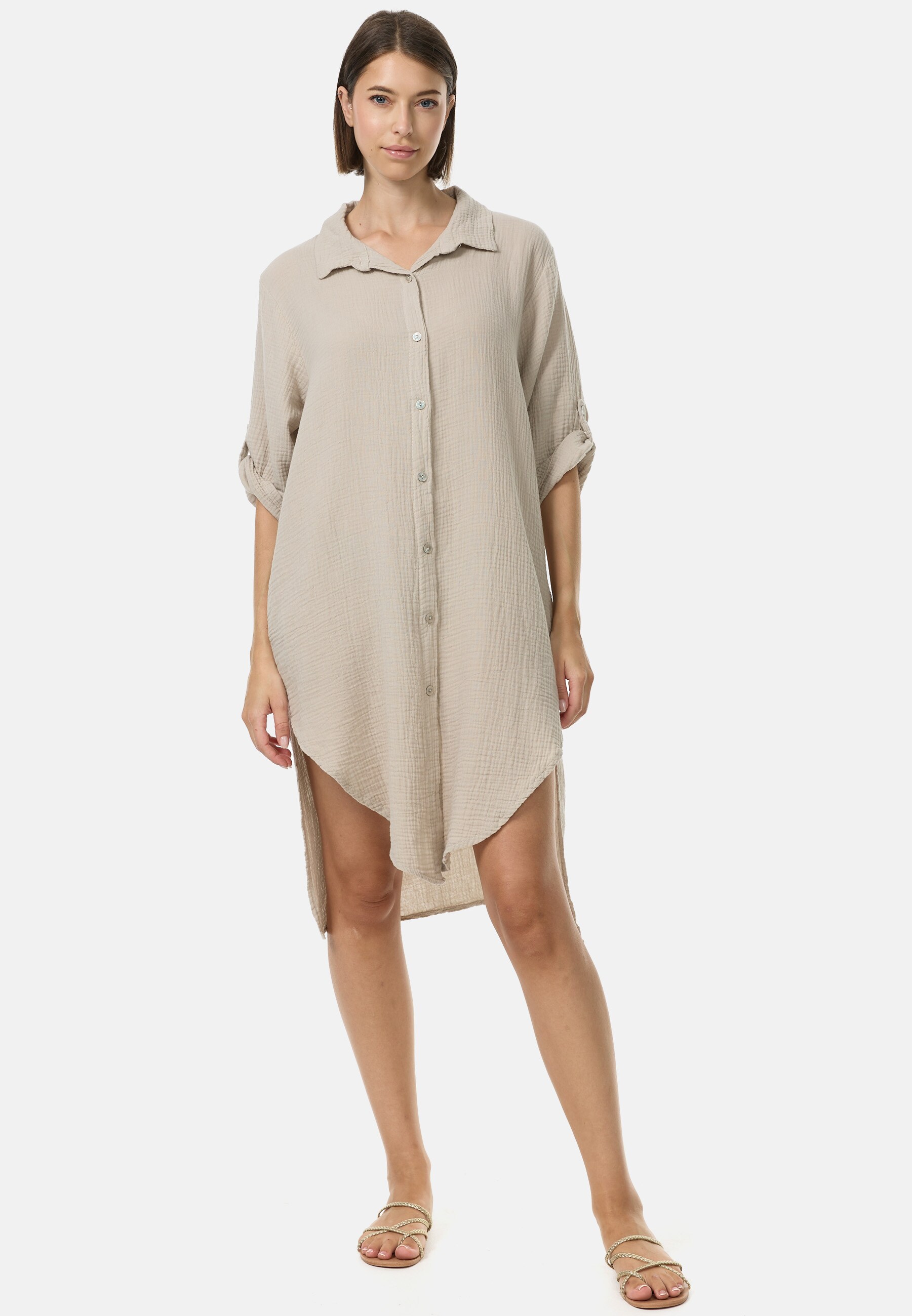 PM SELECTED Damen Longbluse Trendige Musselin Longbluse Tunika in Einheitsgröße PM50