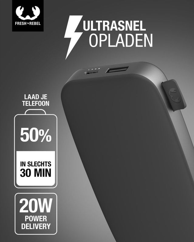 Fresh 'n Rebel - Powerbank - Storm Grey - 12000 mAh - Snelladen