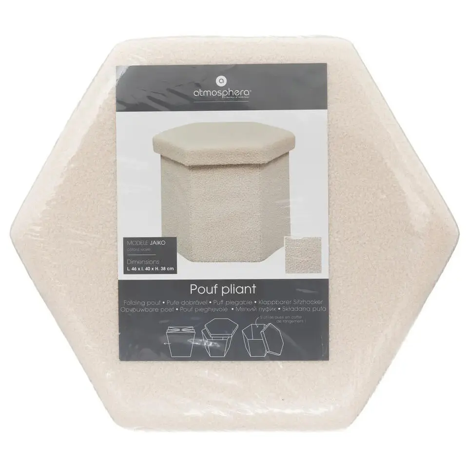 Atmosphera Storage Poef Jako - Opvouwbaar - ivoor wit - H38 cm