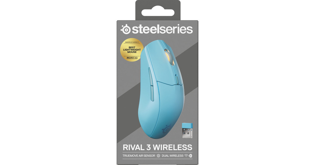 SteelSeriesRival 3 Wireless Gen 2 gaming muis  (Turquoise, 18.000 dpi, RGB, 2.4GHz / Bluetooth 5.0)