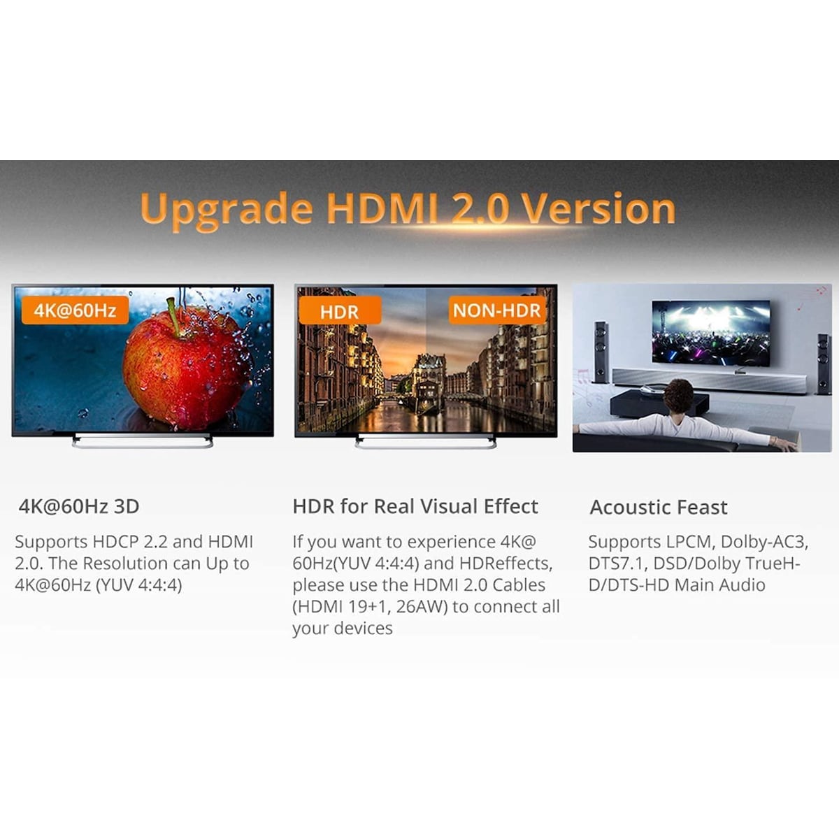 NÖRDIC HDMI 2.0 ARC 4K 60Hz HDR Extractor Yuv4: 4: 4 HDMI-inngang til HDMI, SPDIF, R / L og AUX Output ARC-omformer