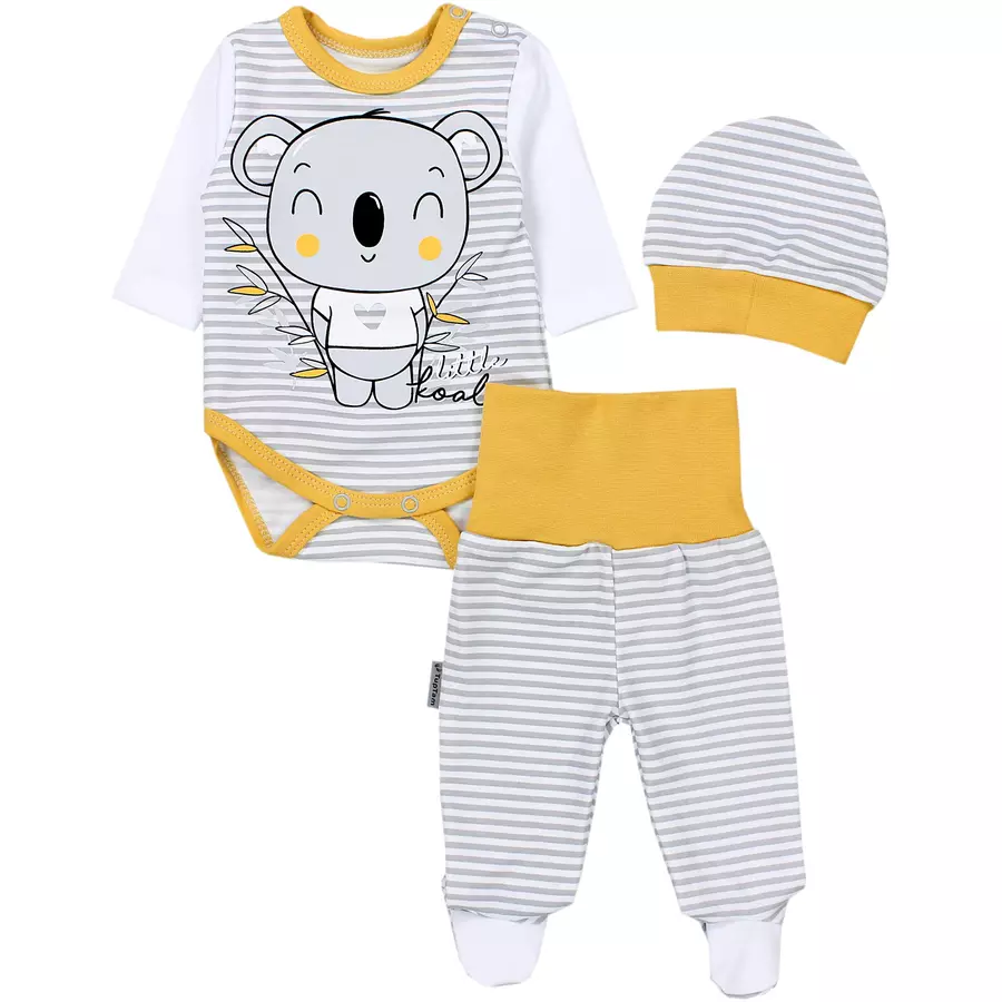 TupTam Baby Bekleidungsset Langarmbody Hose Mütze3 teilig graugelb