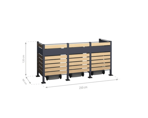 WESTMANN Planum opbergbox met 3 bakken, 240 x 90 x 120 cm, hout-antraciet