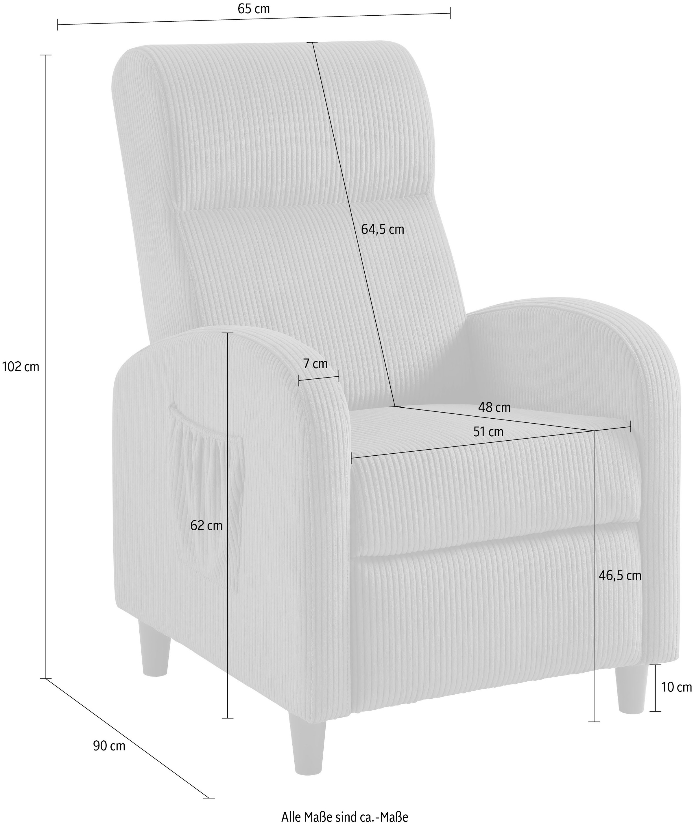 ATLANTIC home collection Relaxsessel »Tom« mit Relaxfunktion, inklusive seitlicher Tasche, TV-Sessel mit Funktion