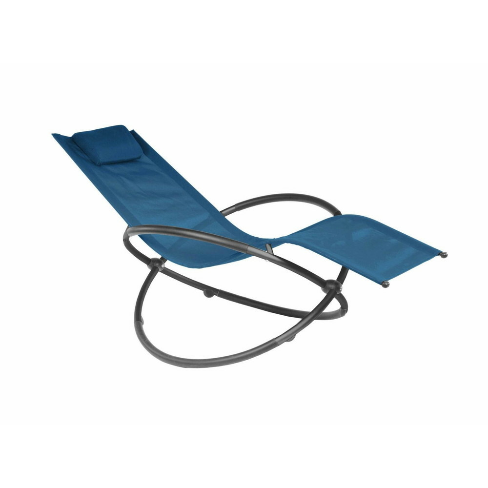 Lit de soleil de jardin pliant cercle en acier - toile tendue en tpep - anthracite/bleu