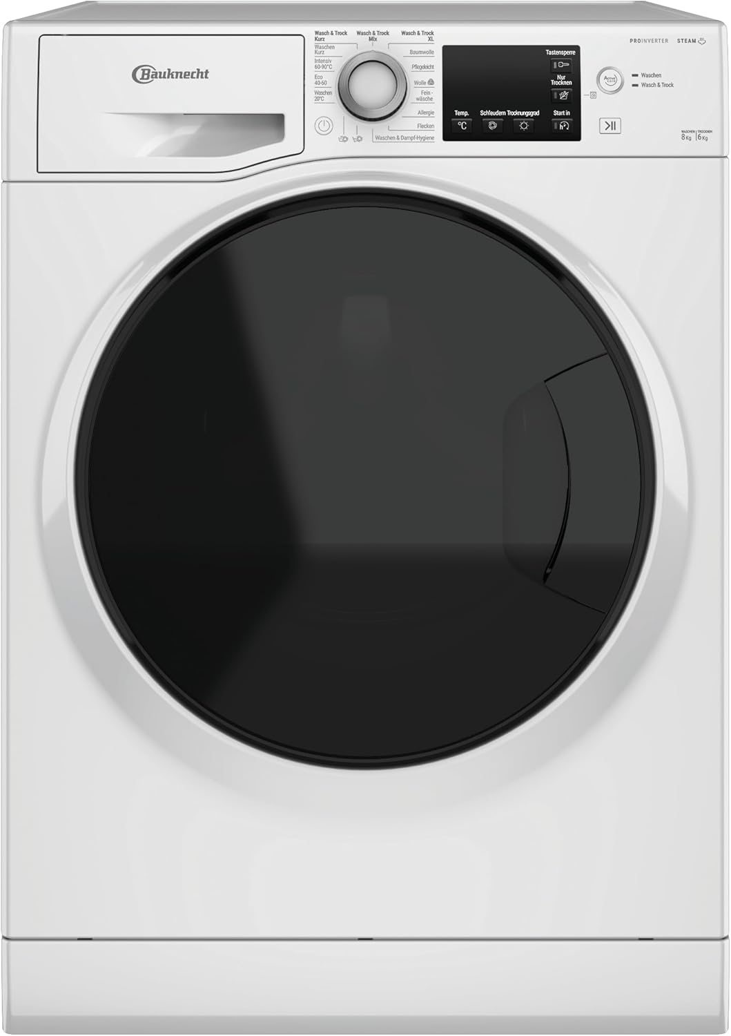 Bauknecht WATK Sense 86S 41 C Waschtrockner (8/6 kg)/ Active Care Color+/ Dynamic Inverter-Motor/Wolleprogramm/Mehrfachwasserschutz+/ Antiflecken- und Anti-Allergie-Programm/Waschen & Trocknen Kurz