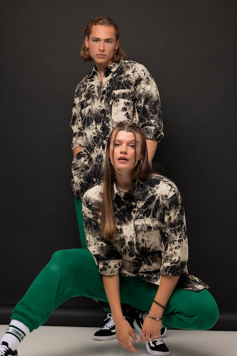 Hemdjacke, oversized, Batik, Hemdkragen, Langarm, Unisex