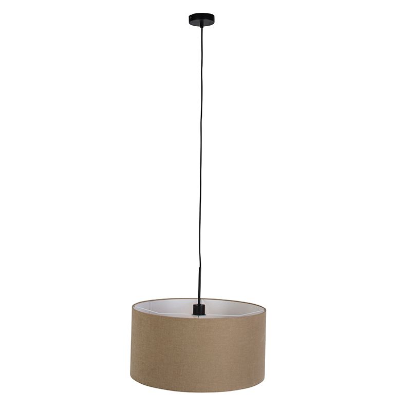Landelijke hanglamp zwart met beige kap 50cm - Combi