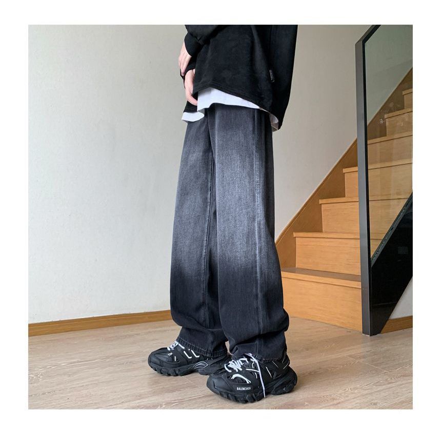 Femilina - Mid Rise Washed Wide Leg Jeans